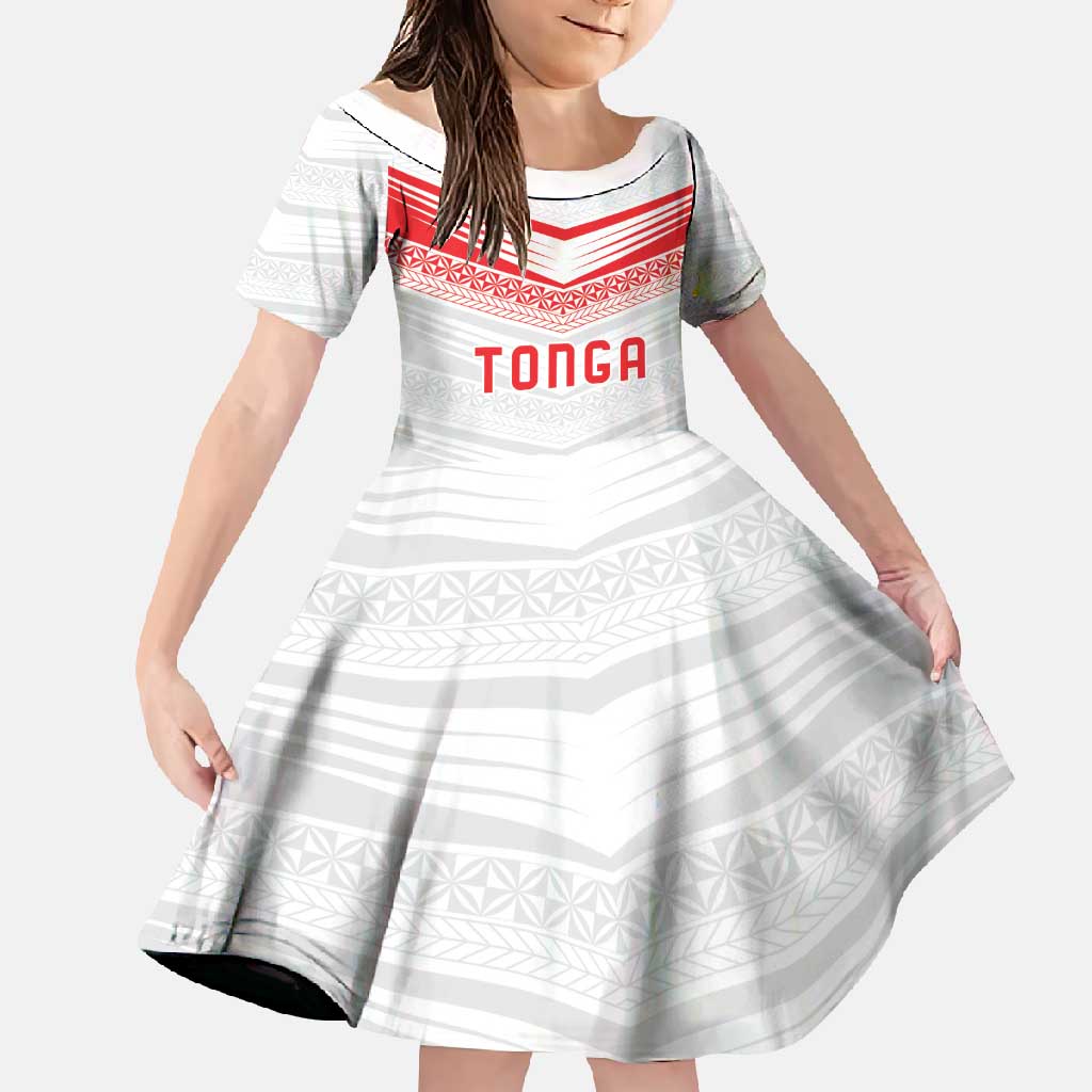 Custom Pacific Rugby Spirit Family Matching Short Sleeve Bodycon Dress and Hawaiian Shirt Tonga Ngatu Pride White Edition LT9 Daughter's Dress White - Polynesian Pride