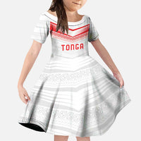 Custom Pacific Rugby Spirit Family Matching Short Sleeve Bodycon Dress and Hawaiian Shirt Tonga Ngatu Pride White Edition LT9 Daughter's Dress White - Polynesian Pride