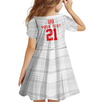 Custom Pacific Rugby Spirit Family Matching Short Sleeve Bodycon Dress and Hawaiian Shirt Tonga Ngatu Pride White Edition LT9 - Polynesian Pride