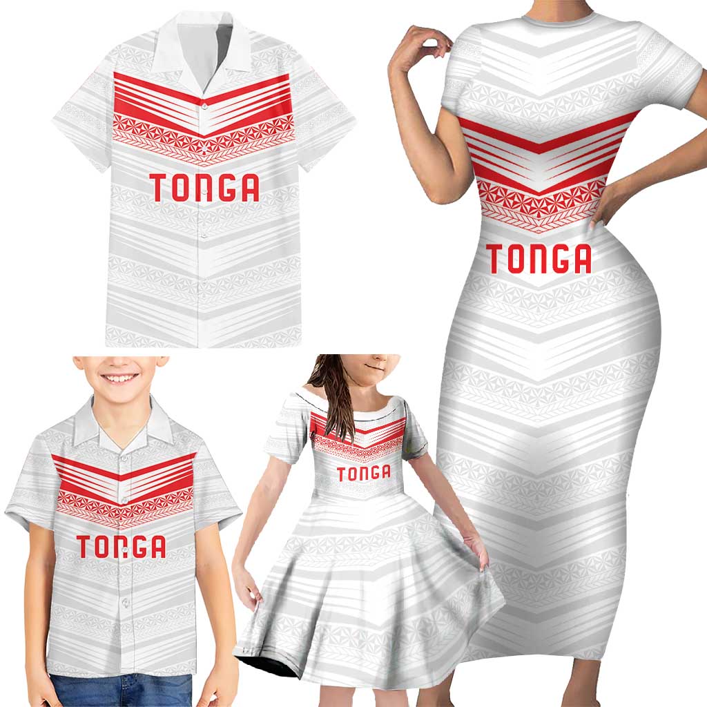 Custom Pacific Rugby Spirit Family Matching Short Sleeve Bodycon Dress and Hawaiian Shirt Tonga Ngatu Pride White Edition LT9 - Polynesian Pride