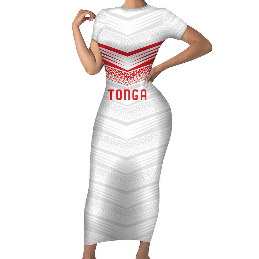 Custom Pacific Rugby Spirit Family Matching Short Sleeve Bodycon Dress and Hawaiian Shirt Tonga Ngatu Pride White Edition LT9 Mom's Dress White - Polynesian Pride