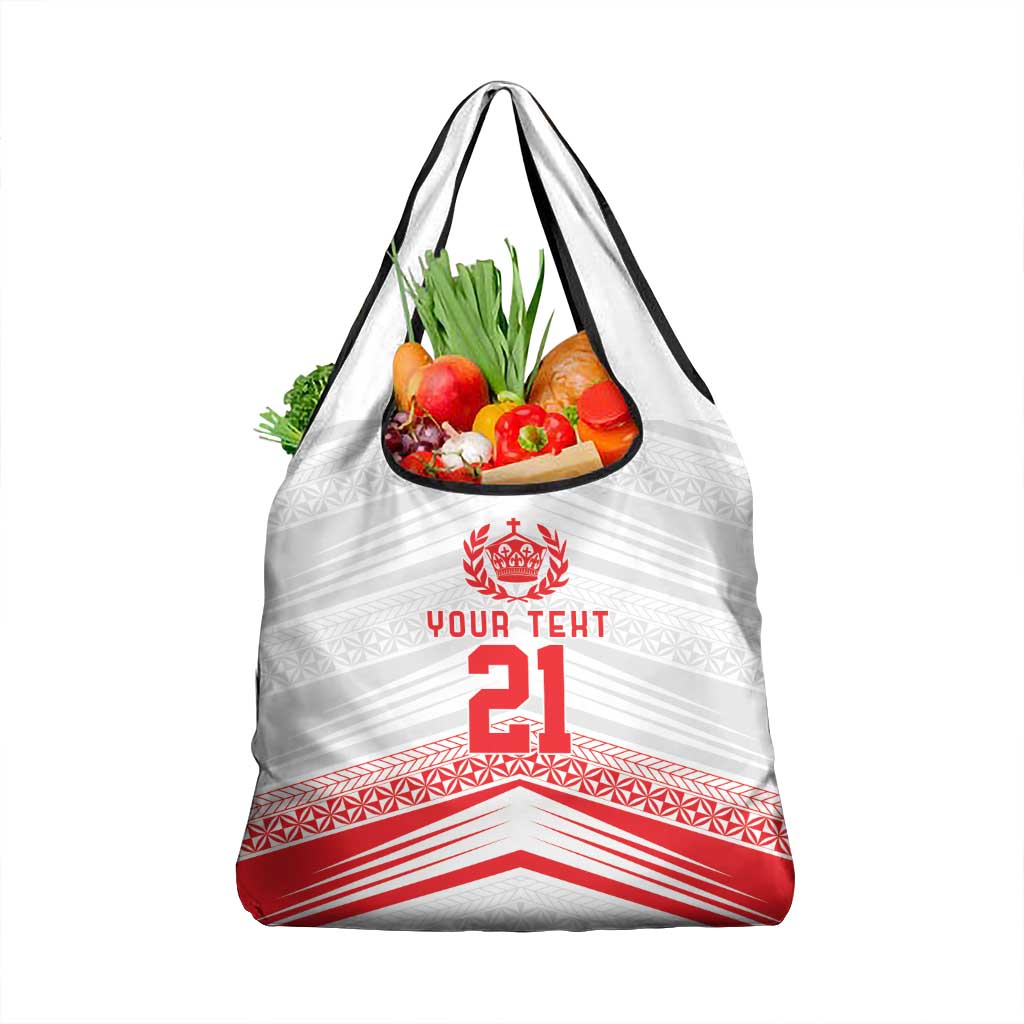 Custom Pacific Rugby Spirit Grocery Bag Tonga Ngatu Pride White Edition - Polynesian Pride