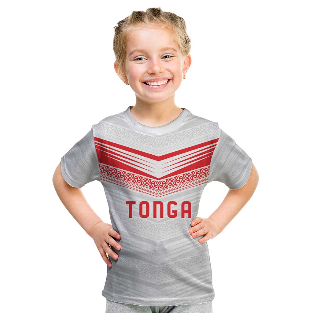Custom Pacific Rugby Spirit Kid T Shirt Tonga Ngatu Pride White Edition LT9 White - Polynesian Pride