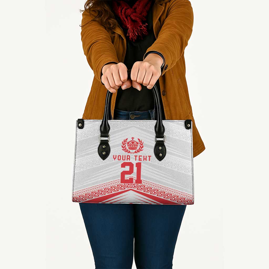 Custom Pacific Rugby Spirit Leather Bag Tonga Ngatu Pride White Edition - Polynesian Pride