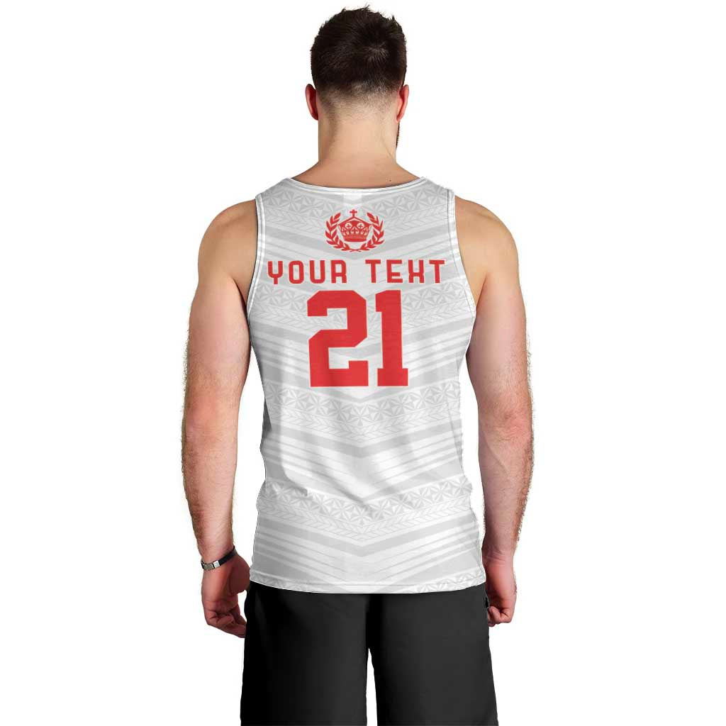 Custom Pacific Rugby Spirit Men Tank Top Tonga Ngatu Pride White Edition - Polynesian Pride