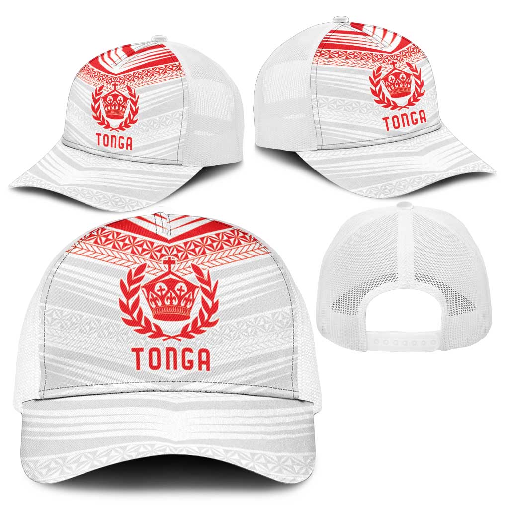 Pacific Rugby Spirit Mesh Trucker Cap Tonga Ngatu Pride White Edition - Polynesian Pride