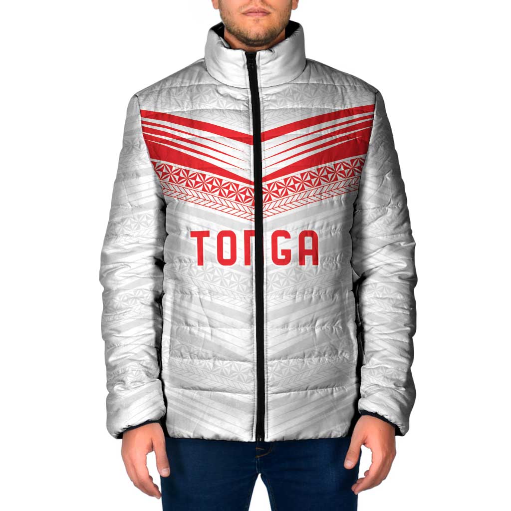 Custom Pacific Rugby Spirit Padded Jacket Tonga Ngatu Pride White Edition - Polynesian Pride