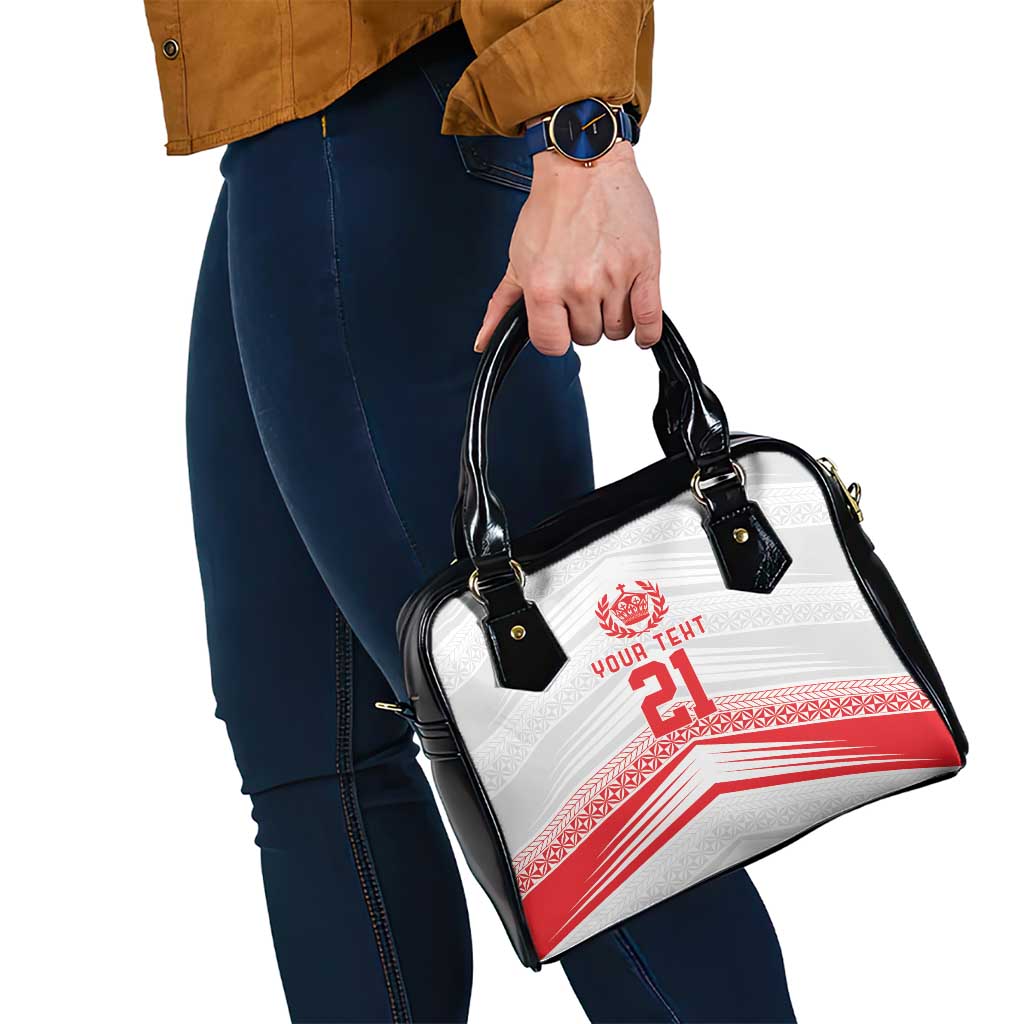 Custom Pacific Rugby Spirit Shoulder Handbag Tonga Ngatu Pride White Edition - Polynesian Pride