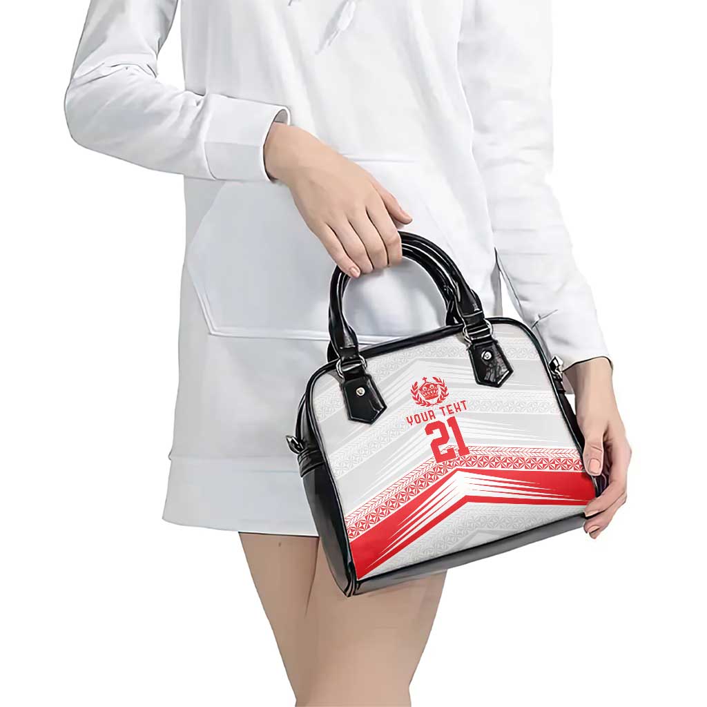 Custom Pacific Rugby Spirit Shoulder Handbag Tonga Ngatu Pride White Edition - Polynesian Pride