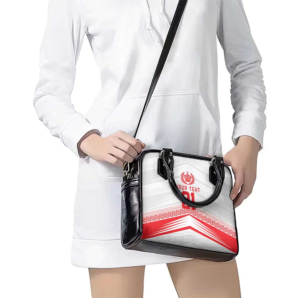 Custom Pacific Rugby Spirit Shoulder Handbag Tonga Ngatu Pride White Edition - Polynesian Pride