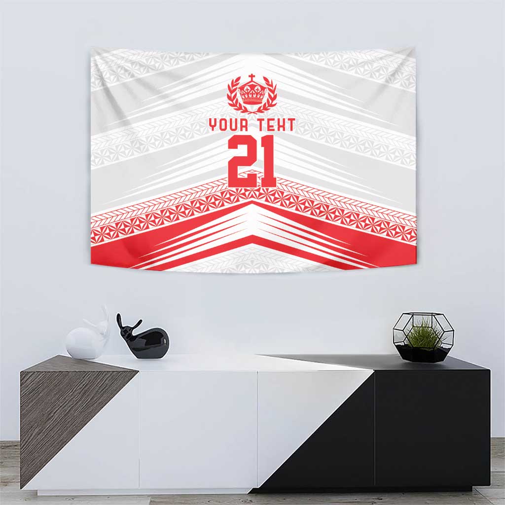 Custom Pacific Rugby Spirit Tapestry Tonga Ngatu Pride White Edition - Polynesian Pride
