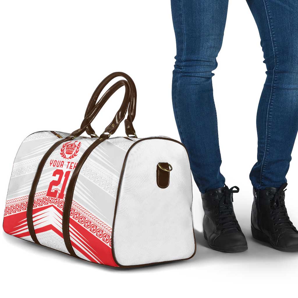Custom Pacific Rugby Spirit Travel Bag Tonga Ngatu Pride White Edition - Polynesian Pride