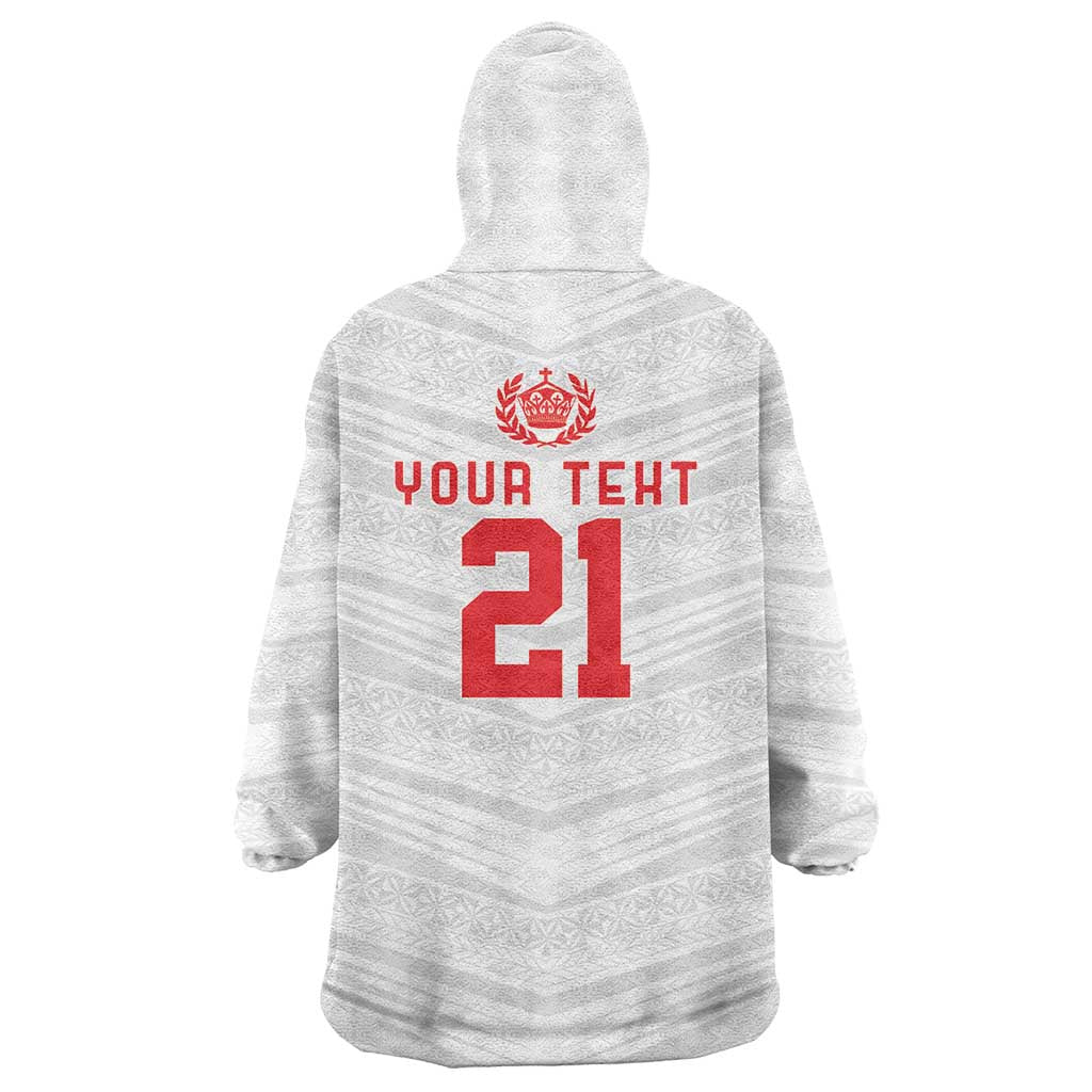 Custom Pacific Rugby Spirit Wearable Blanket Hoodie Tonga Ngatu Pride White Edition LT9 - Polynesian Pride