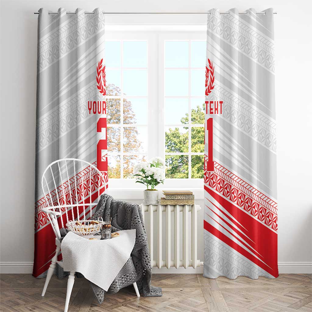 Custom Pacific Rugby Spirit Window Curtain Tonga Ngatu Pride White Edition - Polynesian Pride