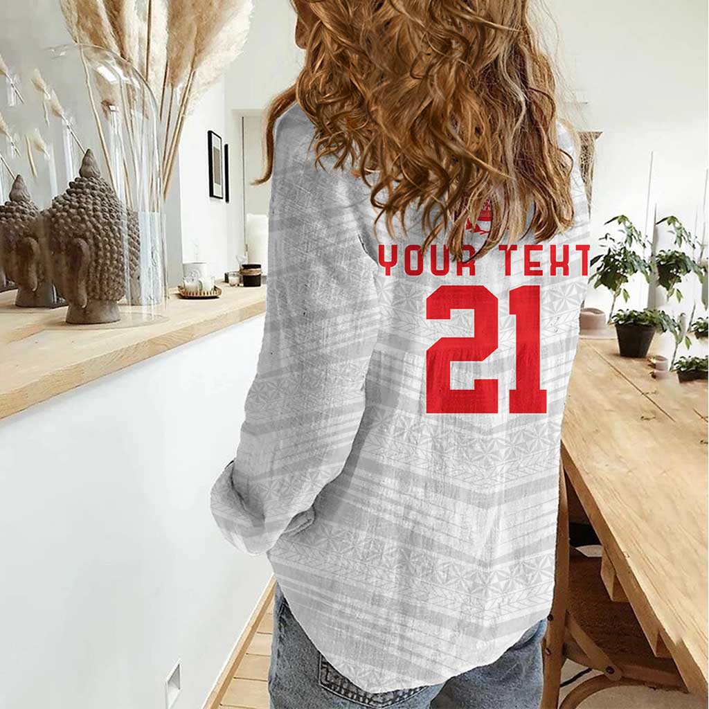 Custom Pacific Rugby Spirit Women Casual Shirt Tonga Ngatu Pride White Edition - Polynesian Pride