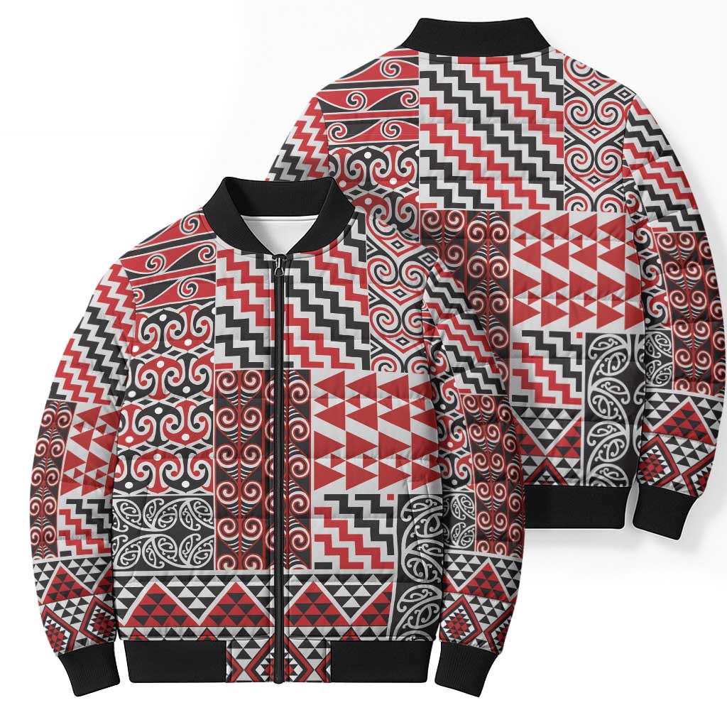 Aotearoa Kowhaiwhai Taniko Patchwork Motifs Bomber Puffer Jacket - Polynesian Pride