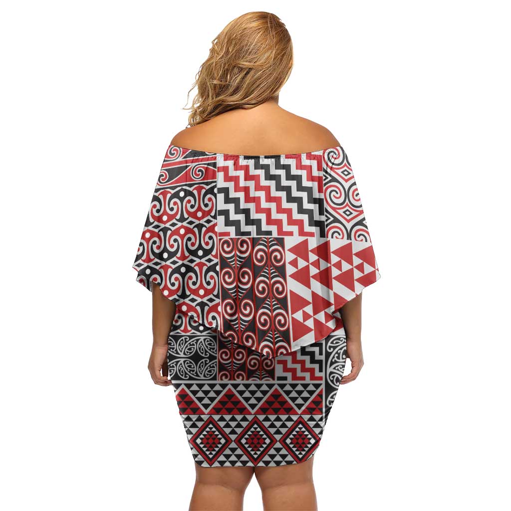 Aotearoa Kowhaiwhai Taniko Patchwork Motifs Family Matching Off Shoulder Short Dress and Hawaiian Shirt