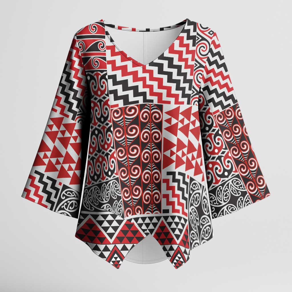 Aotearoa Kowhaiwhai Taniko Patchwork Motifs Kimono Sleeve Blouse - Polynesian Pride