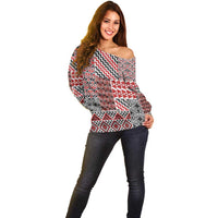 Aotearoa Kowhaiwhai Taniko Patchwork Motifs Off Shoulder Sweater