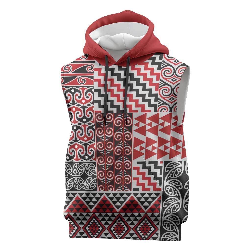Aotearoa Kowhaiwhai Taniko Patchwork Motifs Sleeveless Hoodie - Polynesian Pride