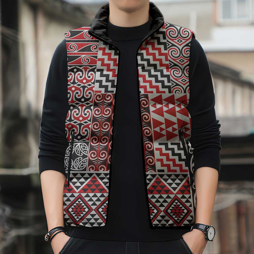 Aotearoa Kowhaiwhai Taniko Patchwork Motifs Sleeveless Puffer Jacket - Polynesian Pride
