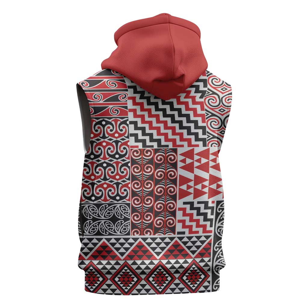 Aotearoa Kowhaiwhai Taniko Patchwork Motifs Sleeveless Zip Hoodie LT9