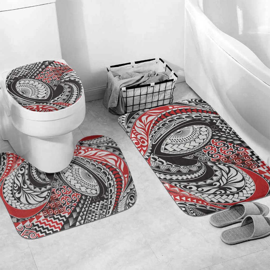 Aotearoa Maori Rugby Tribal Tattoo Bathroom Set Kowhaiwhai Taniko Patchwork Motifs - Polynesian Pride