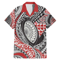 Aotearoa Maori Rugby Tribal Tattoo Family Matching Mermaid Dress and Hawaiian Shirt Kowhaiwhai Taniko Patchwork Motifs LT9 Dad's Shirt - Short Sleeve Red - Polynesian Pride