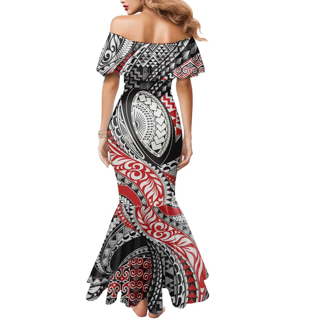 Aotearoa Maori Rugby Tribal Tattoo Family Matching Mermaid Dress and Hawaiian Shirt Kowhaiwhai Taniko Patchwork Motifs LT9 - Polynesian Pride