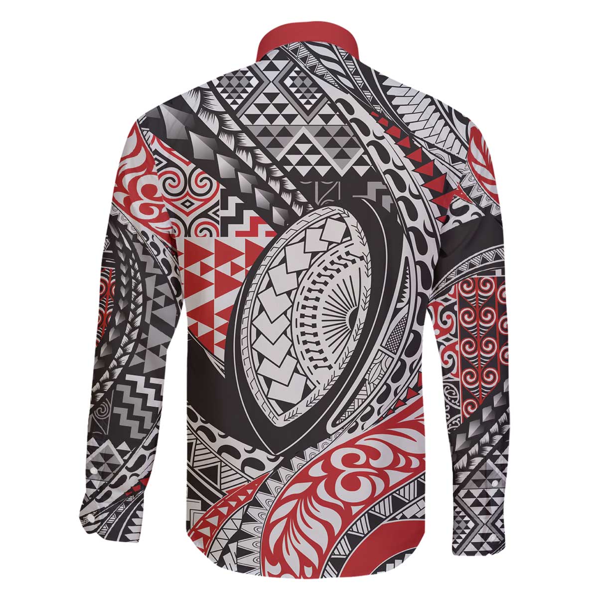 Aotearoa Maori Rugby Tribal Tattoo Family Matching Off The Shoulder Long Sleeve Dress and Hawaiian Shirt Kowhaiwhai Taniko Patchwork Motifs LT9 - Polynesian Pride