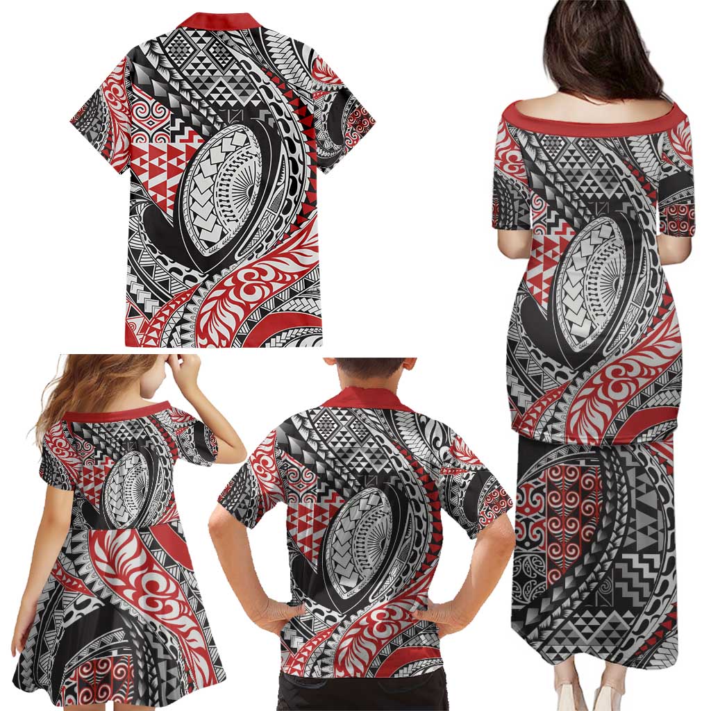 Aotearoa Maori Rugby Tribal Tattoo Family Matching Puletasi and Hawaiian Shirt Kowhaiwhai Taniko Patchwork Motifs LT9 - Polynesian Pride