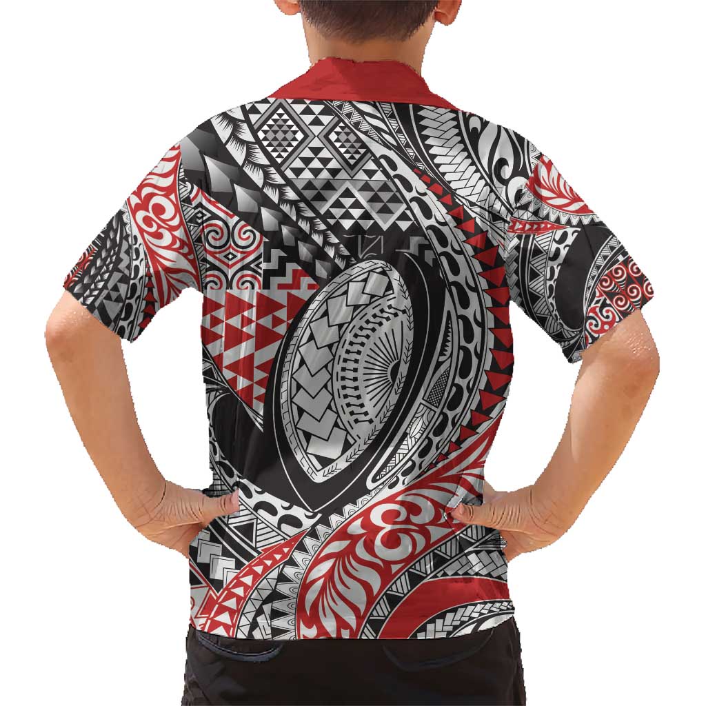 Aotearoa Maori Rugby Tribal Tattoo Family Matching Short Sleeve Bodycon Dress and Hawaiian Shirt Kowhaiwhai Taniko Patchwork Motifs LT9 - Polynesian Pride