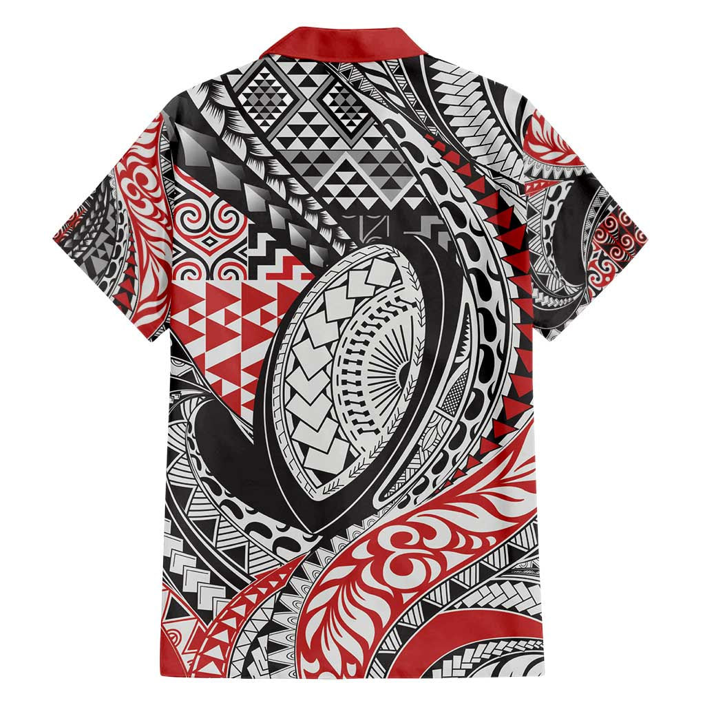 Aotearoa Maori Rugby Tribal Tattoo Family Matching Summer Maxi Dress and Hawaiian Shirt Kowhaiwhai Taniko Patchwork Motifs LT9 - Polynesian Pride