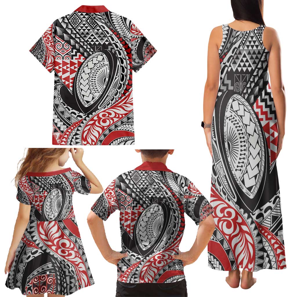 Aotearoa Maori Rugby Tribal Tattoo Family Matching Tank Maxi Dress and Hawaiian Shirt Kowhaiwhai Taniko Patchwork Motifs LT9 - Polynesian Pride