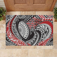 Aotearoa Maori Rugby Tribal Tattoo Rubber Doormat Kowhaiwhai Taniko Patchwork Motifs LT9 Red - Polynesian Pride
