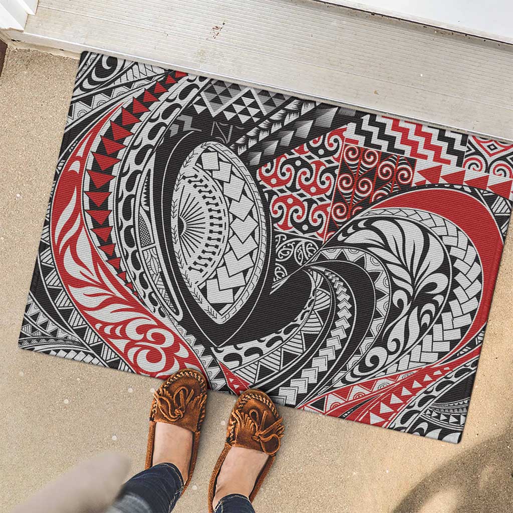 Aotearoa Maori Rugby Tribal Tattoo Rubber Doormat Kowhaiwhai Taniko Patchwork Motifs LT9 - Polynesian Pride