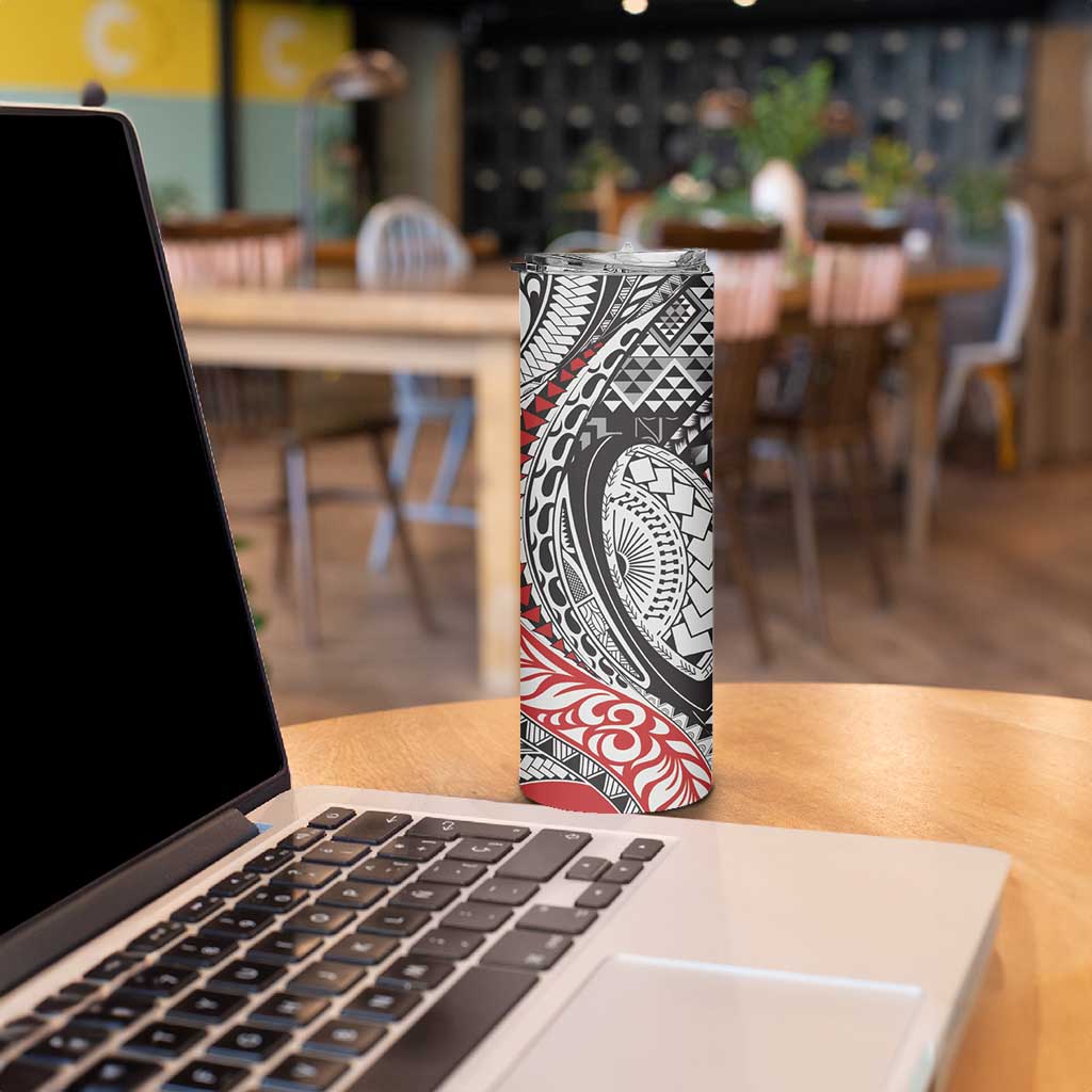 Aotearoa Maori Rugby Tribal Tattoo Skinny Tumbler Kowhaiwhai Taniko Patchwork Motifs LT9 - Polynesian Pride