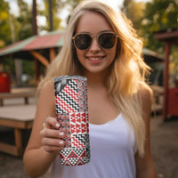 Aotearoa Maori Rugby Tribal Tattoo Skinny Tumbler Kowhaiwhai Taniko Patchwork Motifs LT9 - Polynesian Pride