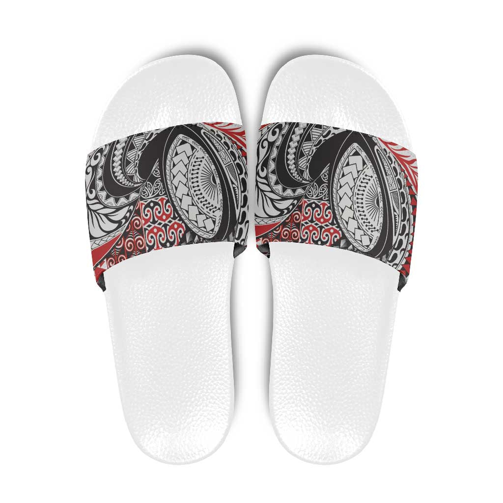 Aotearoa Maori Rugby Tribal Tattoo Slide Sandals Kowhaiwhai Taniko Patchwork Motifs - Polynesian Pride