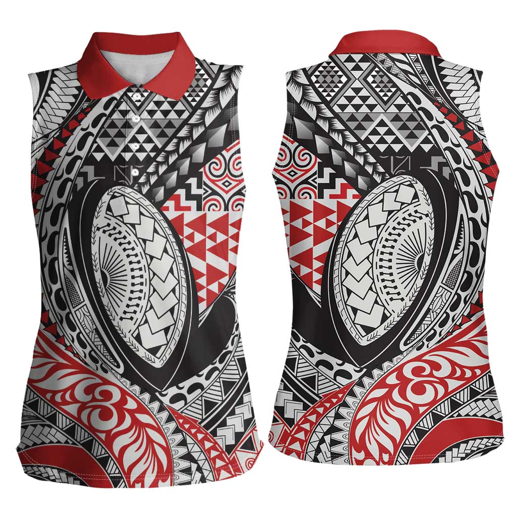 Aotearoa Maori Rugby Tribal Tattoo Women Sleeveless Polo Shirt Kowhaiwhai Taniko Patchwork Motifs