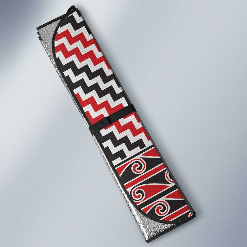 Aotearoa Maori Tribal Tattoo Auto Sun Shade Kowhaiwhai Taniko Patchwork Motifs - Polynesian Pride
