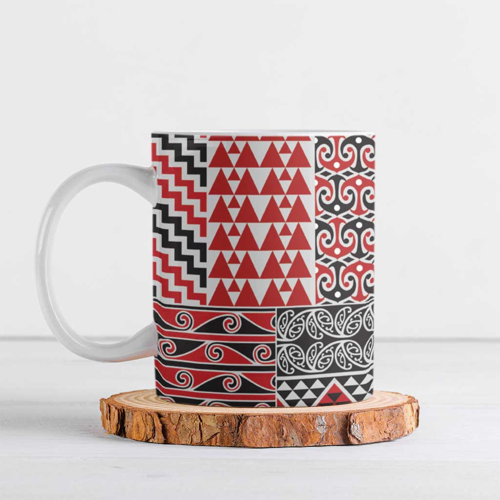 Aotearoa Maori Tribal Tattoo Ceramic Mug Kowhaiwhai Taniko Patchwork Motifs - Polynesian Pride