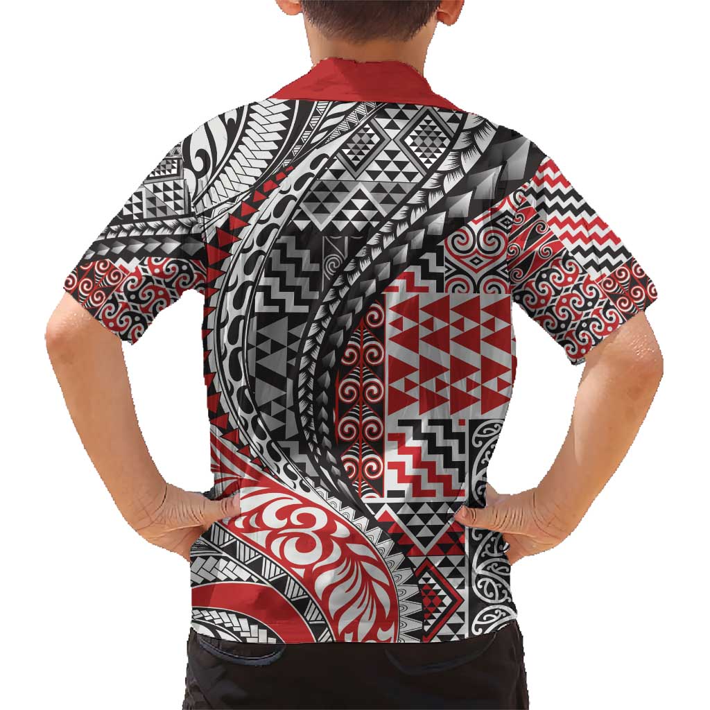 Aotearoa Maori Tribal Tattoo Family Matching Short Sleeve Bodycon Dress and Hawaiian Shirt Kowhaiwhai Taniko Patchwork Motifs LT9 - Polynesian Pride