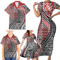 Aotearoa Maori Tribal Tattoo Family Matching Short Sleeve Bodycon Dress and Hawaiian Shirt Kowhaiwhai Taniko Patchwork Motifs LT9 - Polynesian Pride