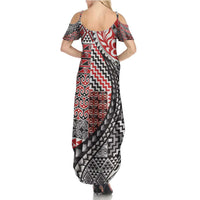 Aotearoa Maori Tribal Tattoo Family Matching Summer Maxi Dress and Hawaiian Shirt Kowhaiwhai Taniko Patchwork Motifs LT9 - Polynesian Pride