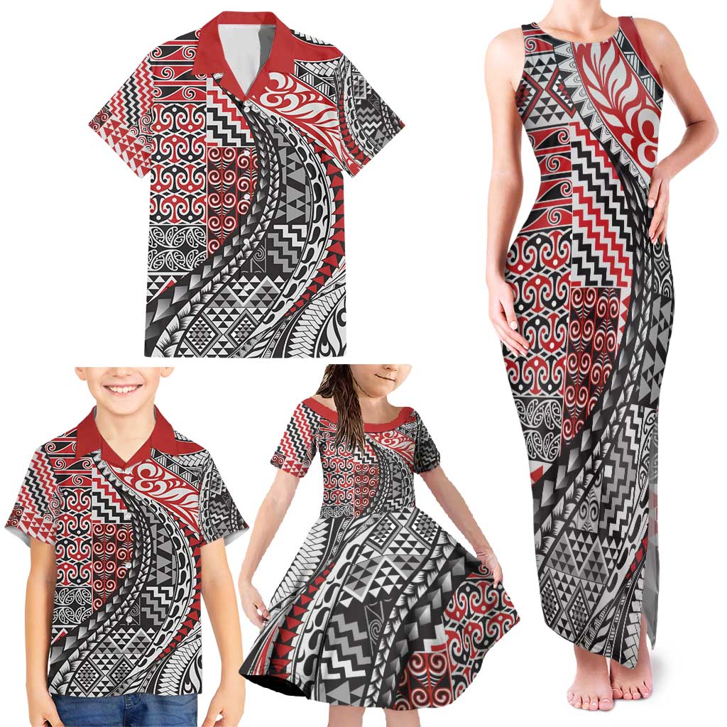 Aotearoa Maori Tribal Tattoo Family Matching Tank Maxi Dress and Hawaiian Shirt Kowhaiwhai Taniko Patchwork Motifs LT9 - Polynesian Pride