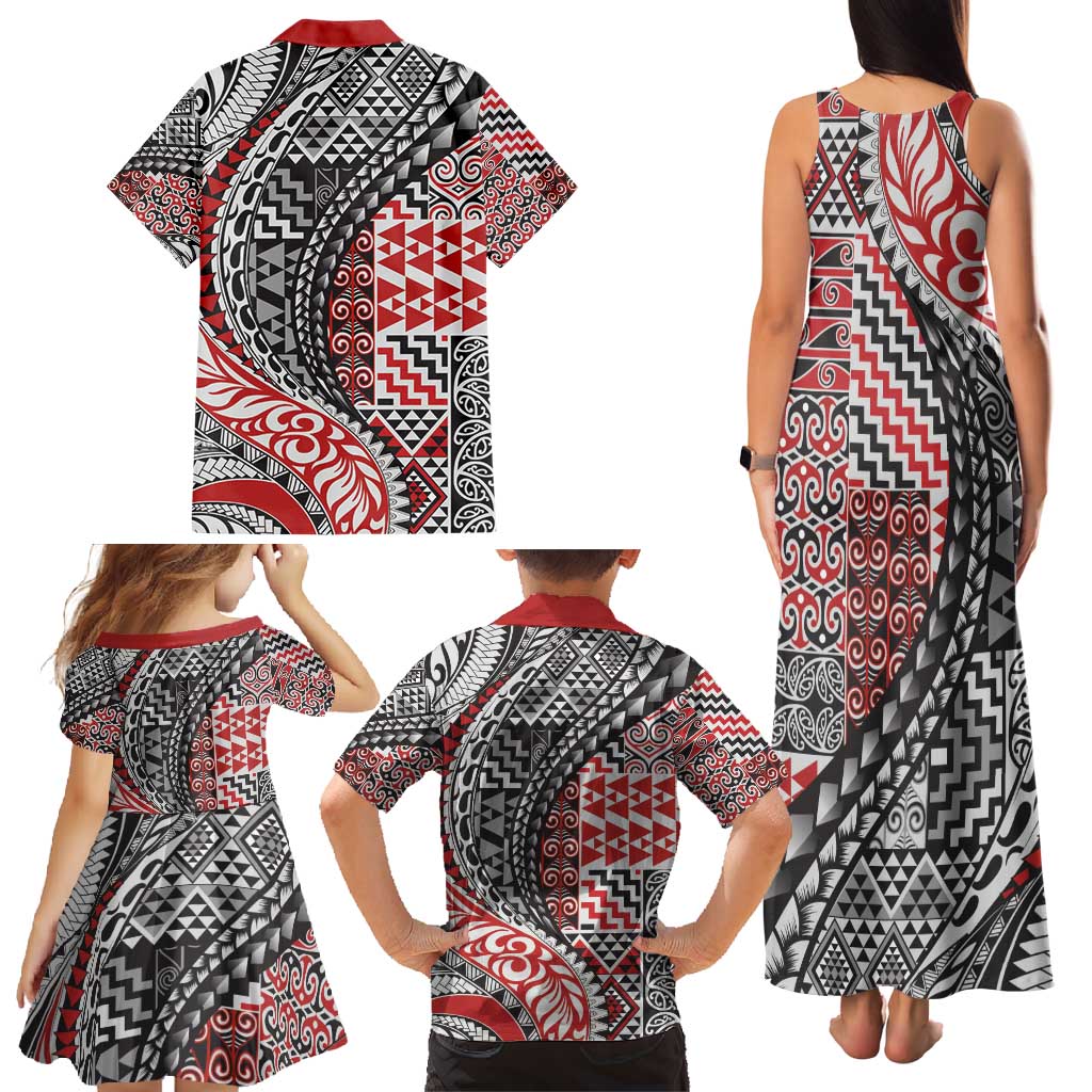 Aotearoa Maori Tribal Tattoo Family Matching Tank Maxi Dress and Hawaiian Shirt Kowhaiwhai Taniko Patchwork Motifs LT9 - Polynesian Pride