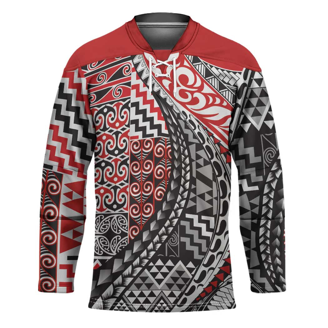 Aotearoa Maori Tribal Tattoo Hockey Jersey Kowhaiwhai Taniko Patchwork Motifs - Polynesian Pride