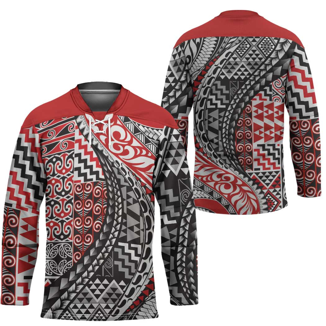 Aotearoa Maori Tribal Tattoo Hockey Jersey Kowhaiwhai Taniko Patchwork Motifs - Polynesian Pride