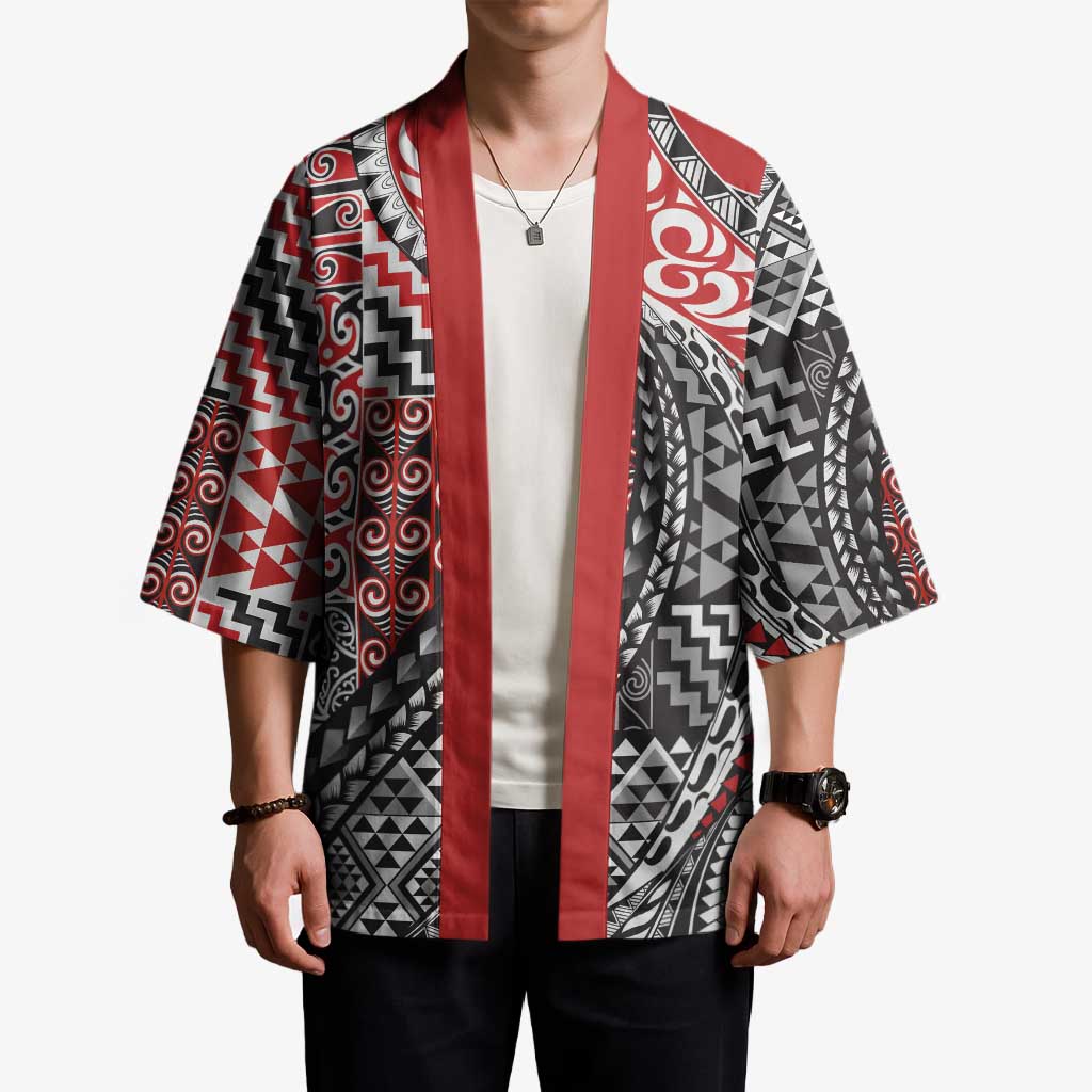 Aotearoa Maori Tribal Tattoo Kimono Kowhaiwhai Taniko Patchwork Motifs - Polynesian Pride